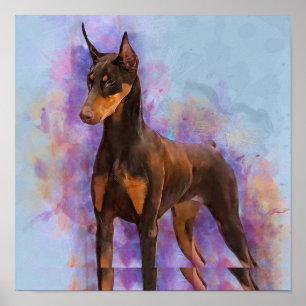 Poster Rouge Doberman Pinscher 3/4 avant