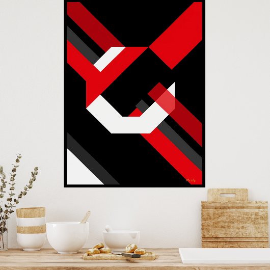 Poster Rouge et blanc Hexagon Bauhaus Conception minimali (Cuisine)