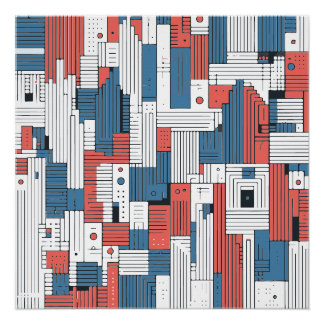 Poster Rouge et Bleu Abstrait Design Décoration murale