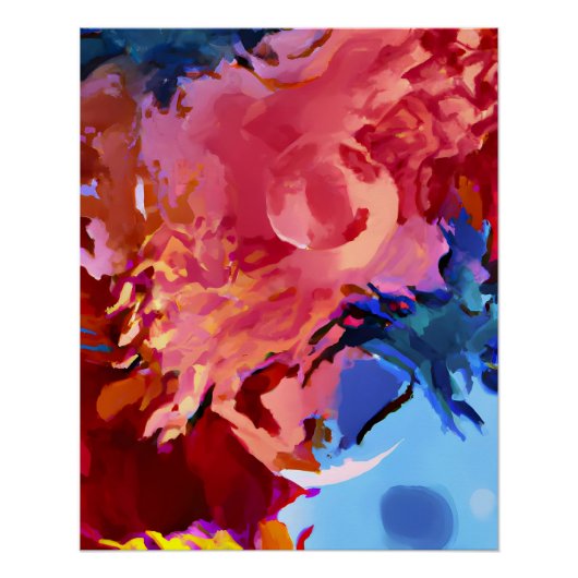 Poster Rouge et bleu vif, explosion abstraite de flamme (Devant)