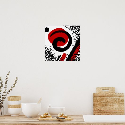 Poster Rouge et noir moderne Abstrait (Cuisine)