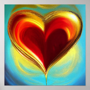 Poster rouge et or brillant Coeur