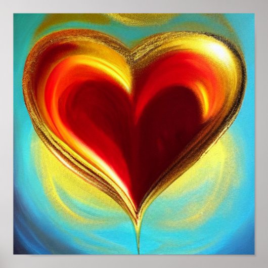 Poster rouge et or brillant Coeur (Devant)