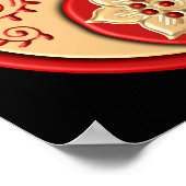 Poster Rouge et Or Floral Yin Yang (Coin)