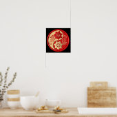 Poster Rouge et Or Floral Yin Yang (Cuisine)