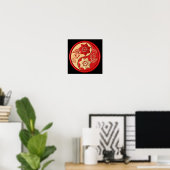 Poster Rouge et Or Floral Yin Yang (Bureau à domicile)