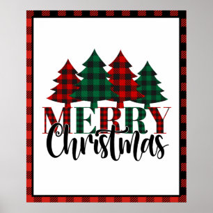 Poster Rouge et vert Buffalo Plaid Motif Joyeux Noël
