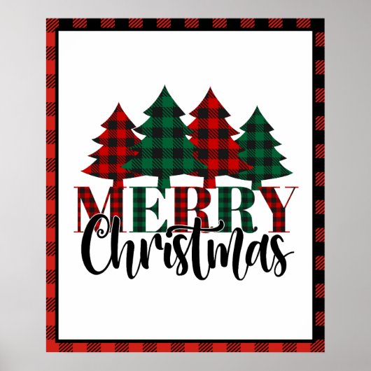 Poster Rouge et vert Buffalo Plaid Motif Joyeux Noël (Devant)