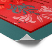 Poster Rouge Et Vert Lily Floral Stencil Art Abstrait (Coin)