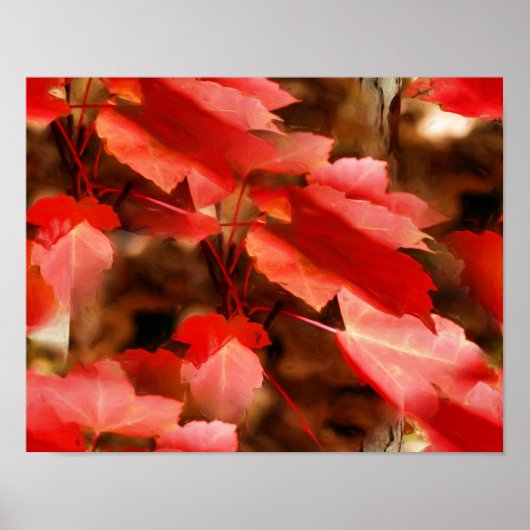 Poster Rouge Feuilles d'automne Peinture à l'huile Nature (Devant)