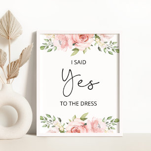 Poster Rouge floral J'ai dit oui à la robe de mariée