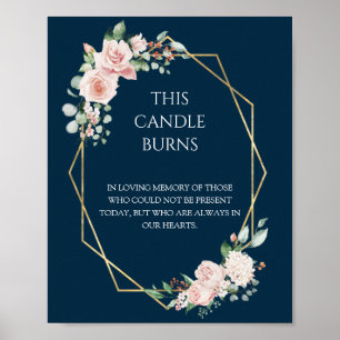 Poster Rouge Floral Mariage Navy Cette Bougie Brûle