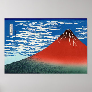 Poster Rouge Fuji Hokusai Art japonais