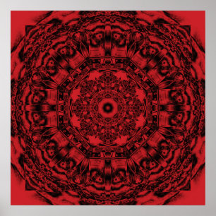 Poster Rouge gras mécanique Abstrait Mandala Art