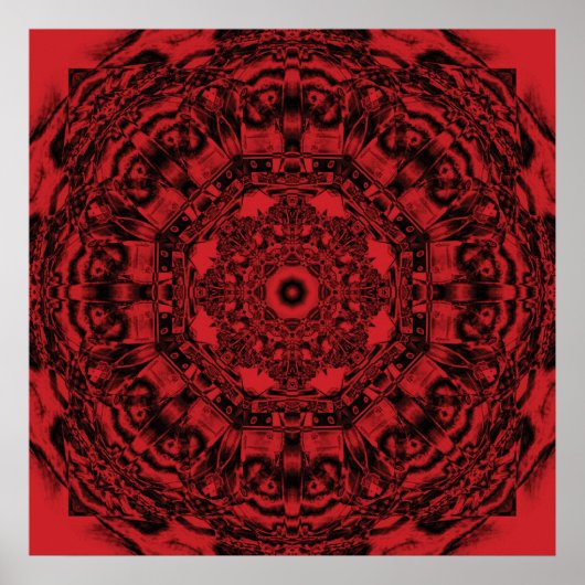 Poster Rouge gras mécanique Abstrait Mandala Art (Devant)