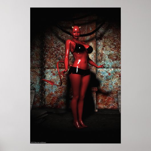 Poster rouge Hot Devil Woman Pin-Up (Devant)