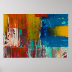 POSTER ROUGE JAUNE BLEU ET BLANC PEINTURE ABSTRAITE