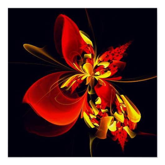 Poster Rouge Jaune Floral Moderne Résumé Modèle Art #10 (Devant)