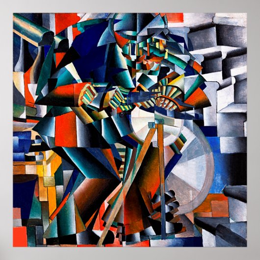 Poster Rouge Jaune Vert Bleu Blanc Gris Abstrait (Devant)
