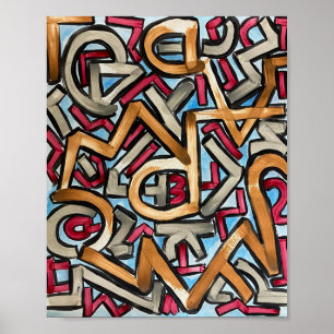 Poster Rouge Moka Gris Géométrique - Art Abstrait Peint à