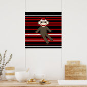 Poster Rouge Noir Blanc Striped Sock Singe Fille Assis (Cuisine)