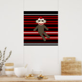Poster Rouge Noir Blanc Striped Sock Singe Fille Assis (Cuisine)
