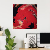 Poster Rouge Noir Or Fluid Marble Acrylique Art Abstrait (Bureau à domicile)