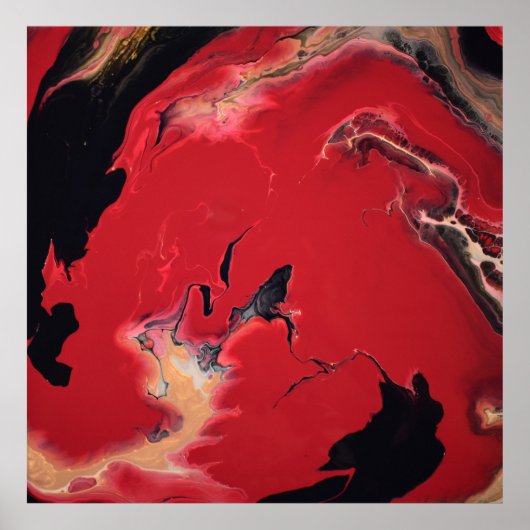 Poster Rouge Noir Or Fluid Marble Acrylique Art Abstrait (Devant)