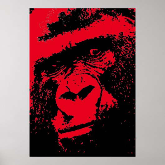 Poster Rouge noir Pop Art visage Gorilla (Devant)