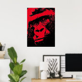 Poster Rouge noir Pop Art visage Gorilla (Bureau à domicile)