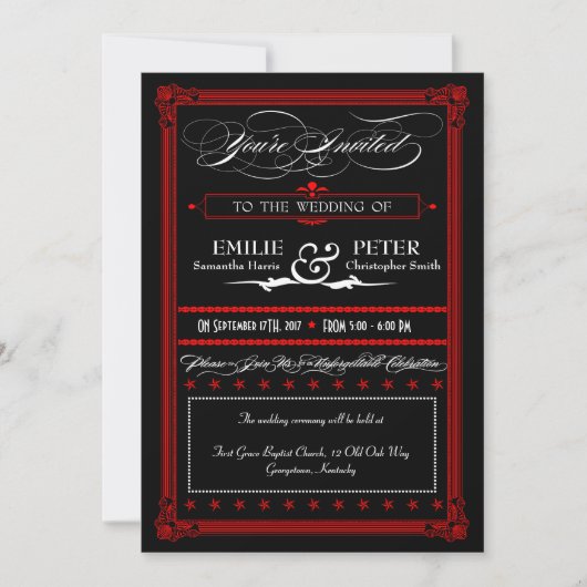 Poster rouge & noir Style Mariage Invitations (Devant)