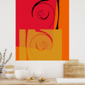 Poster Rouge Orange Jaune Noir Retro Peinture Abstraite (Cuisine)