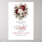 Poster Rouge profond floral or mariage bienvenue (Devant)