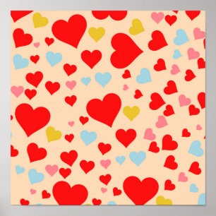 Poster Rouge rose Bleu Coloré Simple Coeur Motif Y2K