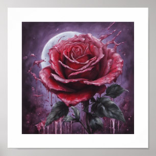 Poster rouge Rose de sang-lune