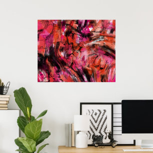 Poster Rouge rose noir Abstrait expressionniste Mur Art