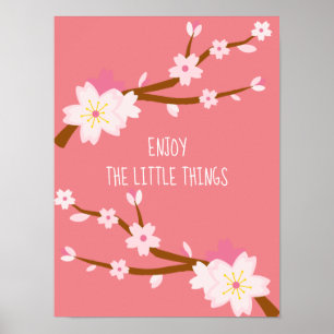 Poster Rouge rose Sakura Cherry Blossom Japonais