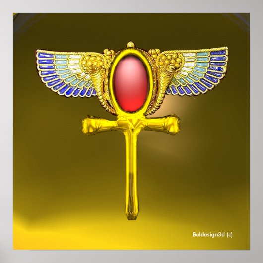 POSTER ROUGE TALISMAN / EGYPTIAN WINGH ANKH ET CORNUCOPIE (Devant)