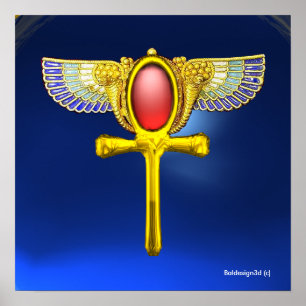 Poster ROUGE TALISMAN/ÉGYPTIEN FEU ANKH, CORNUCOPIA Bleu