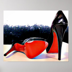 Poster Rouge talons bas Louboutin Classic Pompes noires