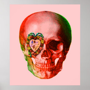 Poster rouge Valentine Skull