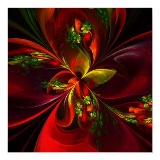 Poster Rouge vert moderne Floral Abstrait Art Motif #05 (Devant)