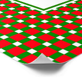 Poster Rouge Vert Noël Plaid Santa Claus Reindeer (Coin)