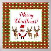 Poster Rouge Vert Noël Plaid Santa Claus Reindeer (Devant)
