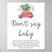 Poster Rouge voiture de Noël hiver ne dit pas bébé (Devant)