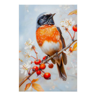 Poster Rougequeue de jardin en coups de pinceau impressio