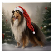 Poster Rough Collie Chien dans la neige Noël (Devant)