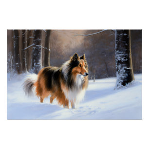 Poster Rough Collie Laisser Neige Noël