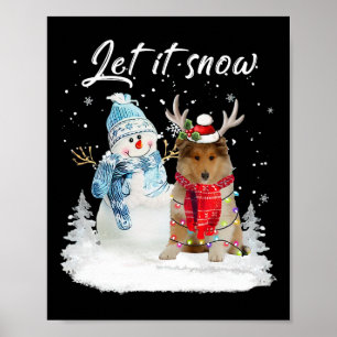 Poster Rough Collie Père Noël Chien Noël Snowman Xmas Paj