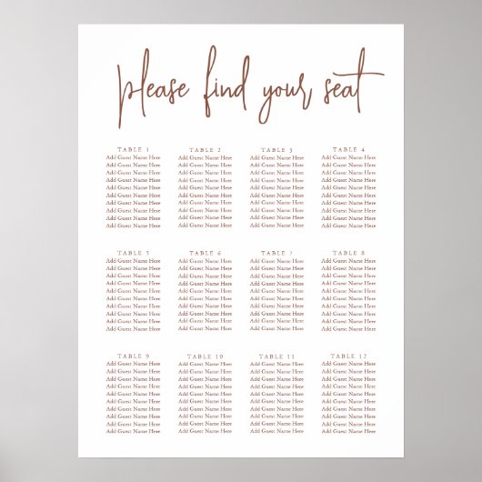 Poster Rouille | Graphique de sièges de script manuscrit  (Devant)